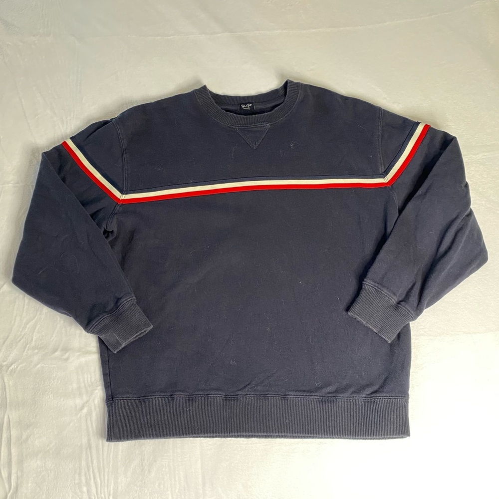 John Galt navy pullover with red and white stripes